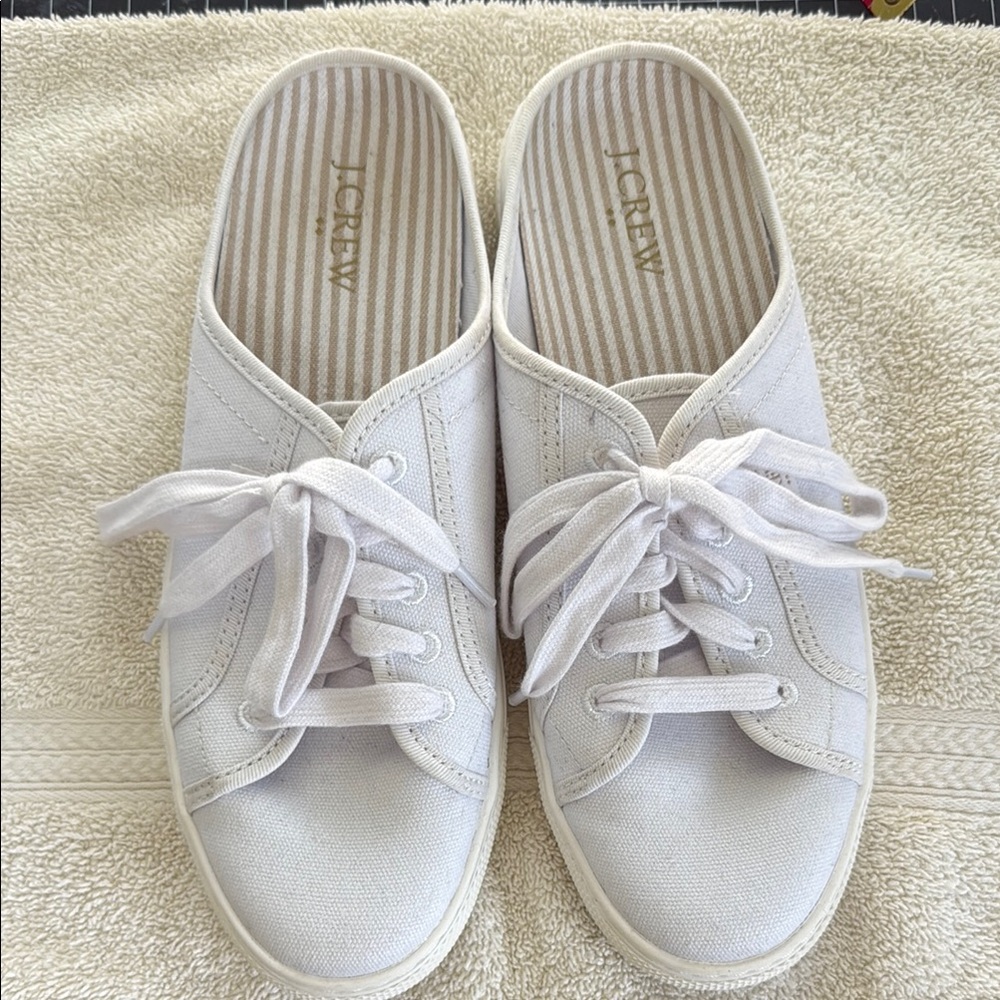 J. Crew Women's White Canvas Mule Sneakers, EUC, Size 8, 8M